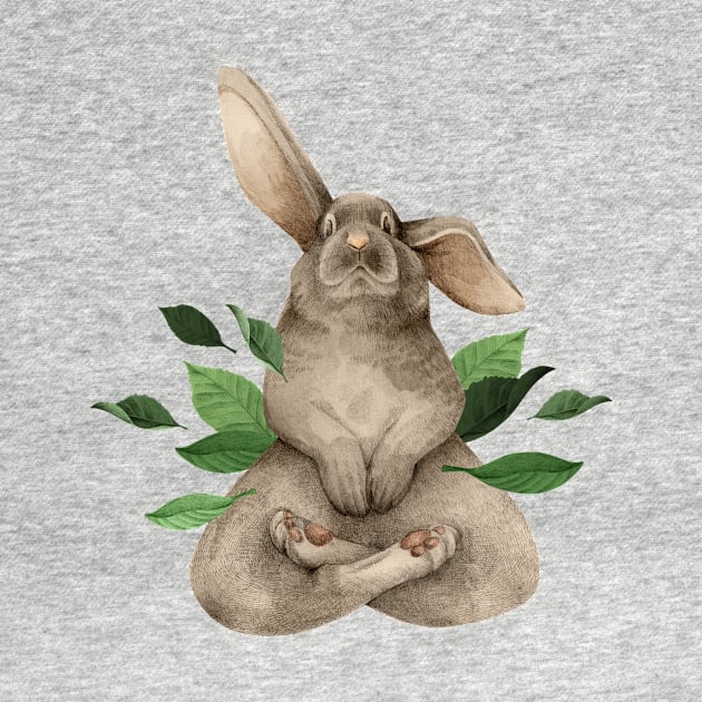 meditating bunny with leaves by KindSpirits